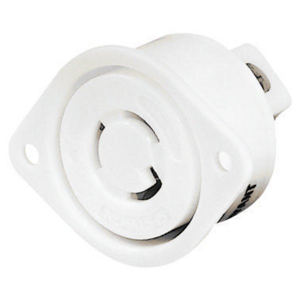 Bryant Locking Device, Flanged Receptacle, 15A 125V, 2-Pole 3-Wire Grounding, L5-15R, Screw Terminal, White 4715ER